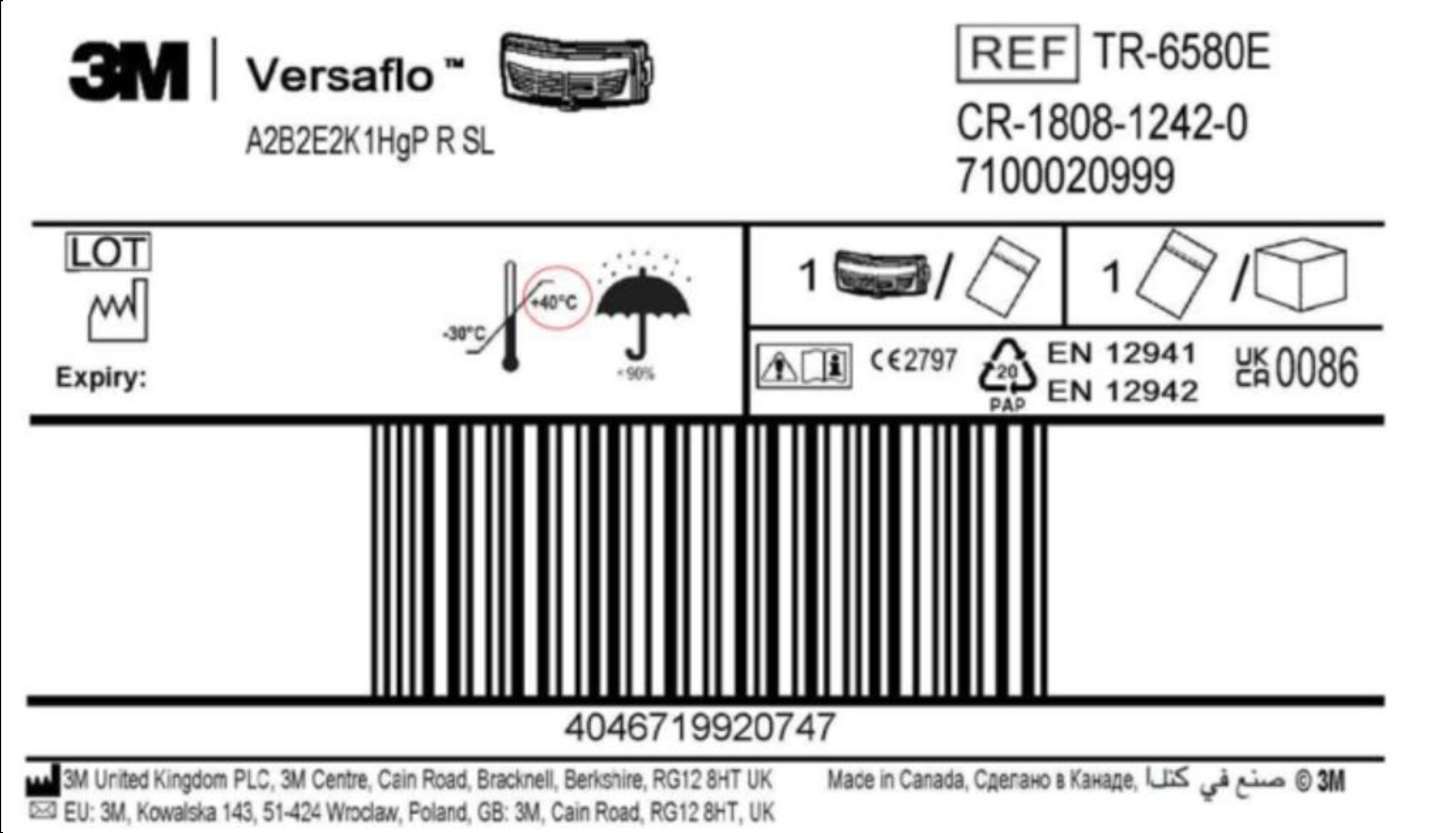 3M™ Versaflo™ A2B2E2K1HgP Filter, TR-6580E: photo 2 of 2 from the OPSS notice of 9 Feb 2023