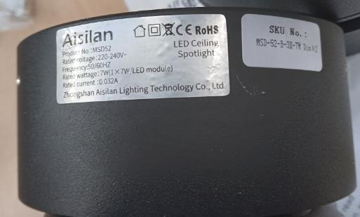 Aisilan Surface Mounted Spotlight MSD52 sold on Amazon: photo 2 of 2 from the OPSS notice of 28 Nov 2022