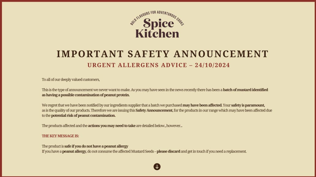Several brands products containing mustard: photo 2 of 4 from the FSA notice of 18 Oct 2024