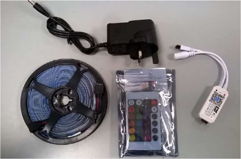 LED lighting strip with remote sold on Wish: photo from the OPSS notice of 16 Jun 2023