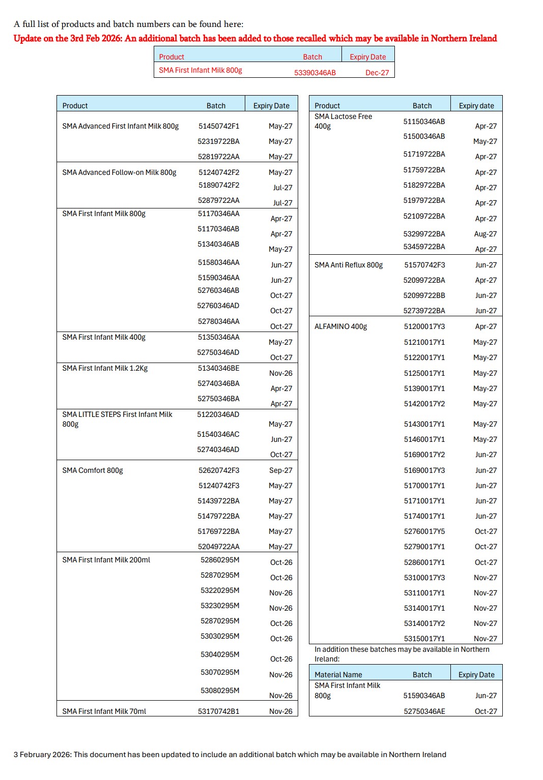 SMA Infant Formula and Follow-On Formula: photo 2 of 2 from the FSA notice of 5 Jan 2026